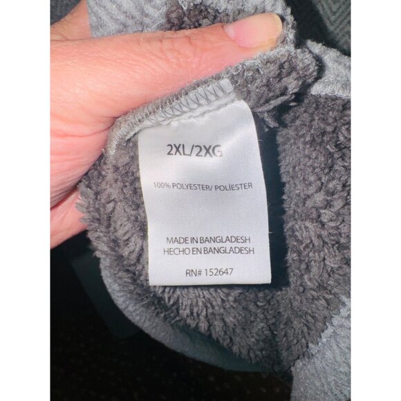 London Fog 2XL Grey Herringbone Fleece Pullover Jacket Half-Zip Sherpa Lining - Picture 4 of 8